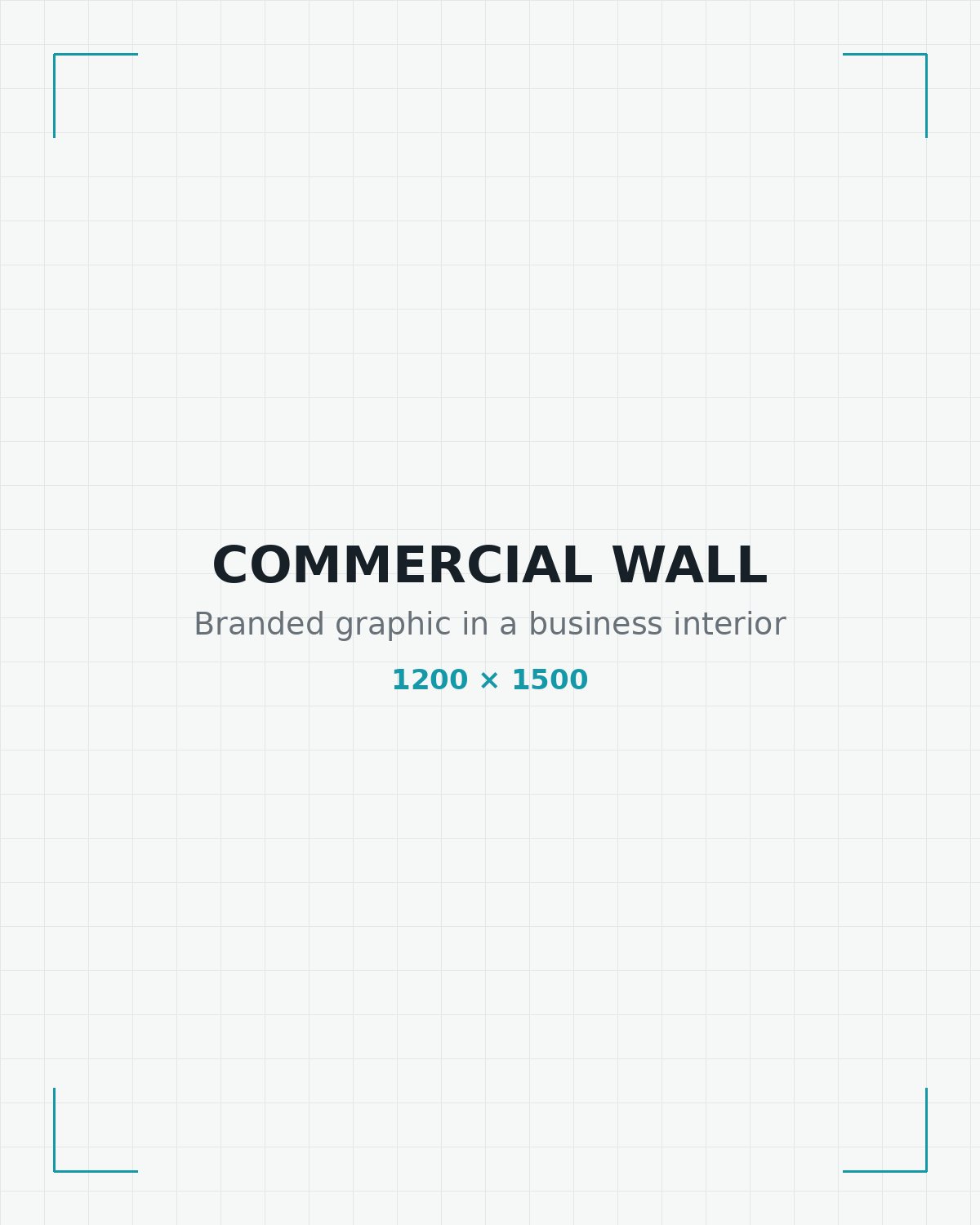 Large branded graphic printed across a commercial reception wall